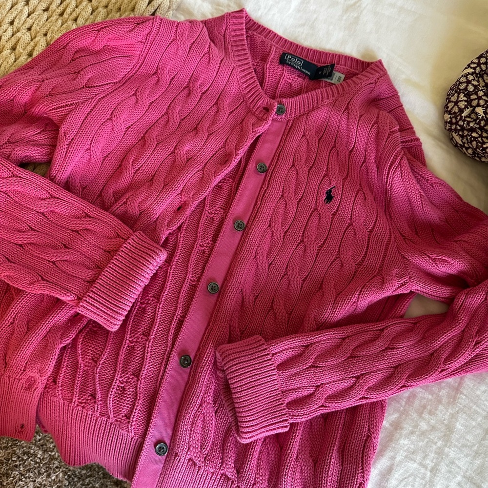 Hot pink Ralph Lauren cotton cable knit cardigan SZ Medium